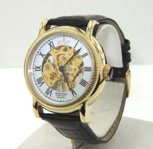 Nicolet Stainless Steel Skeleton Leather Strap Wat: Nicolet Stainless Steel Skeleton Leather Strap Watch The total watch's weight is 56.6 grams The measurements of the watch head is 35 x 35 mm and 11 mm in thick. The length of watch: 9.5" Water Resista