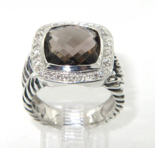 David Yurman Silver Smoky Topaz & Diamond Rin: David Yurman Silver Smoky Topaz & Diamond Ring.The total ring's weight is 7.8 grams.The total weight of the diamond is 0.49 cts approximately, H - I color SI clarity.The size of the Smoky Topaz is 9 x