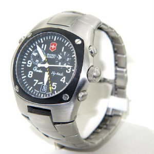 Swiss Army Stainless Steel Date Just Watch: Swiss Army Stainless Steel Date Just Watch.Watch's Weight: 199.2 grams.The measurement of watch head: 28 x 28 mm and 11 mm in thickness.The length of watch: 7.25".Chain is 21 mm wide.Water Resistant.S
