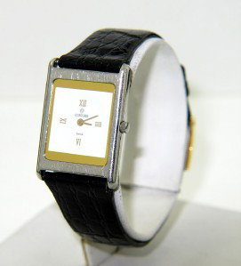 Concord Stainless Steel Leather Strap Watch: Concord Stainless Steel Leather Strap Watch.Watch's Weight: 14.6 grams.The measurements of watch head: 22 x 19 mm and 2 mm in thickness.The length of watch: 7.5".Swiss made.Water Resistant