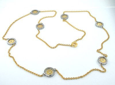 Bvlgari 18K 2- Toned Gold Necklace: Bvlgari 18K 2-Toned (White & Yellow) Gold Necklace With Pouch.Weight of Necklace: 35.8 grams.The length of Necklace: 36" , 13 mm wide, 1 mm thick.