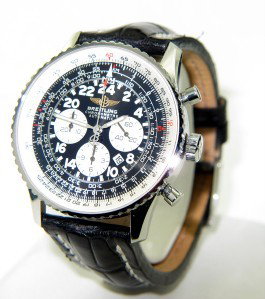 Breitling Stainless Steel Chronograph Mens wa: Breitling Stainless Steel Chronograph Date Just Black Leather Strap Mens Watch.The total watch's weight is 99.3 grams.The measurements of watch head is 40 x 40 mm and 13 mm thick.The length of watch: 