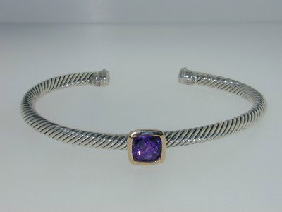 David Yurman Silver, Citrine & Yellow Sapphire Ba: David Yurman 18K Yellow Gold/Silver Amethyst Bangle Bangle's Weight : 16.8 grams. The size of the Amethyst is 7 x 7 mm. The measurements of the Bangle are 60 x 44 mm and the thickness is 4 mm. There i