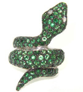 Salavetti 18K White Gold Diamond & Tsavorite Ring: Salavetti 18K White Gold Diamond & Tsavorite Ring The total ring's weight is 22 grams. The total diamond weight is 0.1 cts. approxmiately. H color, VS clarity. The total weight of Tsavorite: 5.65 cts