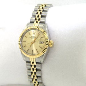 Rolex 18K Yellow Gold / Stainless Steel Ladies Wat: Rolex 18K Yellow Gold / Stainless Steel Oyster Perpetual, Date Just, Sapphire Crystal Ladies Watch The total watch's weight is 52 grams The size of watch head: 24 x 24 mm and 10 mm thick The length of