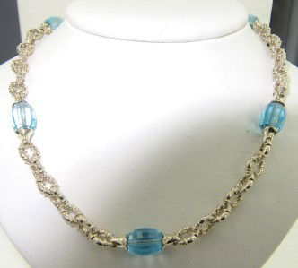 Charles Krypell Gold/Silver Blue Topaz Necklace: Charles Krypell 14K White Gold/Silver Blue Topaz Neckalce with Original Pouch The weight of the Earring is 48 grams. The size of Blue Topaz is 12 x 9 mm . The measurements of the necklace : 17" long a