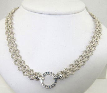 Charles Krypell 14K White Gold/Silver Diamond Neckl: Charles Krypell 14K White Gold/Silver Diamond Neckalce with Original Pouch. The weight of the Necklace is 52.4 grams. The total weight of diamond is 0.08 ct. approximately, H color VS clarity. The nec