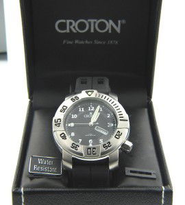 Croton Stainless Steel Rubber Strap Watch: Croton Stainless Steel Date Just Rubber Strap Watch With Box.The total watch's weight is 111 grams.The measurements of the watch head is 29 mm in diameter and 12 mm in thick.The length of watch: 10.5"