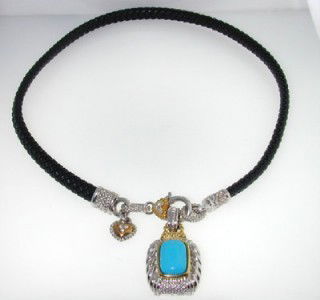 Judith Ripka 18K Gold,Silver,Turquoise,Diamond Neck: Judith Ripka 18K Yellow Gold, Silver,Turquoise & Diamond Necklace!The weight of necklace is 37.6 grams. The total weight of diamond: 0.27 cts. H color, VS clarity. The measurements of Turquoise: 12 x