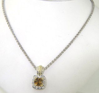Charles Krypell Gold/Silver Citrine Diamond Neckl: Charles Krypell 14K Yellow Gold/Silver Citrine Diamond Neckalce The weight of the Necklace is 12.9 grams. The size of Citrine is 6 x 6 mm. The total weight of diamond is 0.10 ct. approximately, H colo