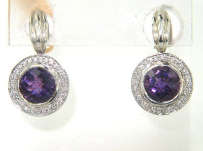 Charles Krypell Gold/Silver Amethyst Diamond Earri: Charles Krypell 14K Gold/Silver Amethyst & Diamond Earrings The weight of the Earring is 6.7 grams. The size of Amethyst is 6 x 6 mm . The total weight of diamond is 0.25 ct. approximately, H color VS