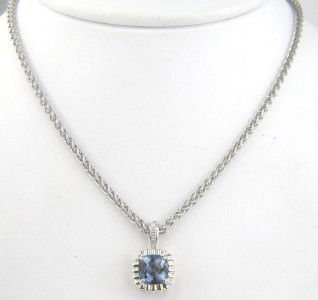 Charles Krypell Silver Blue Quartz & Diamond Neckl: Charles Krypell Silver Blue Quartz & Diamond Neckalce The weight of the Necklace is 11.6 grams The size of blue quartz is 7 x 7 mm The total weight of diamond is 0.15 ct. approximately, H color VS cla