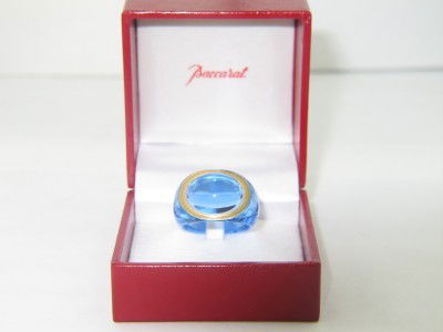 Baccarat Gold Full-Lead Aquamarine Crystal Ring: Baccarat Gold Full-Lead Aquamarine Crystal Tango Ring The total ring's weight is 6.3 grams. The measurement of ring's surface is 12 x 17 mm and 6 mm thick. The size of the ring is 6