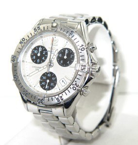 Breitling Stainless Steel Chronograph Mens Wristwa: Breitling Stainless Steel Chronograph Date Just Mens Wristwatch The total watch's weight is 116.8 grams. The measurements of watch head is 35 x 35 mm and 10 mm thick. The length of watch: 7" Case Type