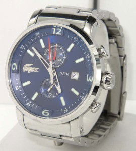 Lacoste Stainless Steel Chronograph Watch: Lacoste Stainless Steel Chronograph Watch The total watch's weight is 176.1 grams. The measurements of the watch head is 43 x 43 mm and 10 mm in thick. The length of watch: 8". Chain is 21 mm wide. Wa