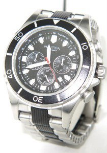 Nautica Stainless Steel Chronograph Mens Watch: Nautica Stainless Steel Chronograph Mens Watch The total watch's weight is 210.8 grams The measurements of the watch head is 42 x 42 mm and 12 mm thick. Subdials display day, date, and military time J