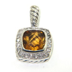 David Yurman Silver Citrine & Diamond Pendant: David Yurman Silver Citrine & Diamond PendantThe total Pendant's weight is 2.8 grams.The total weight of diamonds is 0.24 cts. approximately I and SI clarity.The size of the citrine is 7 mm in diamete