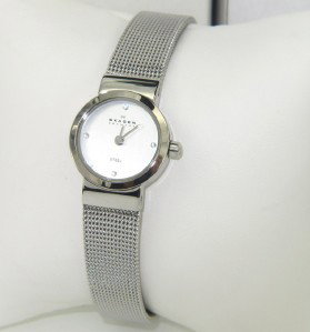 Skagen Denmark Stainless Steel Watch: Skagen Denmark Stainless Steel Watch The total watch's weight is 24.4 grams The measurements of watch head is 17 x 17 mm and 5 mm thick The length of watch: 8" water Resistant Japan Quartz Mov't Chain