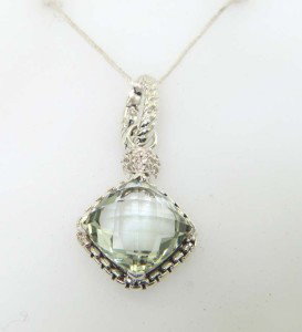 David Yurman Silver Prasiolite & Diamond Pendant: David Yurman Silver Prasiolite & Diamond Pendant The total Pendant's weight is 3.3 grams. The total weight of diamonds is 0.1 cts. approximately I and SI clarity. The size of prasiolite is 10 x 10 mm 