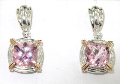 Charles Krypell Gold/Silver Pink Topaz Diamond Ear: Charles Krypell 14K Yellow Gold/ Silver Pink Topaz Diamond Earrings The weight of the Earring is 12.6 grams. The size of Pink Topaz is 9 x 9 mm . The total weight of diamond is 0.12 ct. approximately,