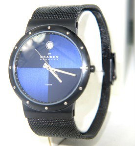 Skagen Denmark Stainless Steel Watch: Skagen Denmark Stainless Steel Watch. The total watch's weight is 50.2 grams. The measurements of watch head is 34 x 34 mm and 6 mm thick. The length of watch: 8.5". Water Resistant. Japan Quartz Mov'