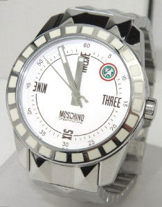 Moschino Stainless Steel Watch: Brand New Moschino Stainless Steel Watch. The total watch's weight is 174.4 grams. The size of watch head: 43 x 43 mm and 11 mm thick. The length of the watch is 9.75". Japan Movement. Water Resistant