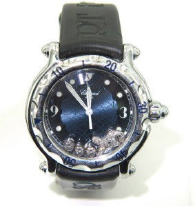 Chopard Stainless Steel Diamond Rubber Strap Sport: Chopard Stainless Steel, Happy Diamond, Rubber Strap Sport Watch With Extra Strap Watch's Weight : 75.7 grams Total weight of diamond: 0.49 cts. G color, VS clarity. The measurements of watch head: 34