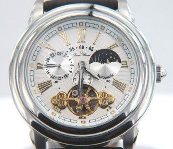 Lucien Piccard Stainless Steel Leather Strap Watc: Brand New Lucien Piccard Stainless Steel, Chronograph, Skeleton Leather Strap Watch with Box The total watch's weight is 81.5 grams. The measurements of the watch head is 42 x 42 mm in diameter and 11