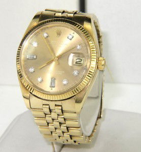 Rolex 18K Yellow Gold Diamond Mens Watch: Rolex 18K Yellow Gold Diamond Oyster Perpetual Date Just, Chronometer, Sapphire Crystal Mens Watch The total watch's weight is 107.2 grams The total weight of diamond: 0.25 cts.approximately. H color