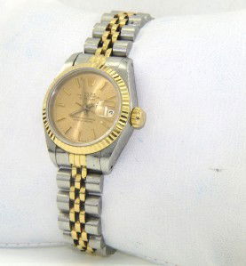 Rolex 18K Yellow Gold / Stainless Steel Ladies Wat: Rolex 18K Yellow Gold / Stainless Steel, Oyster Perpetual , DateJust, Sapphire Crystal Quickset Ladies Watch The total watch's weight is 55.6 grams The size of watch head: 24 x 24 mm and 9 mm thick Th