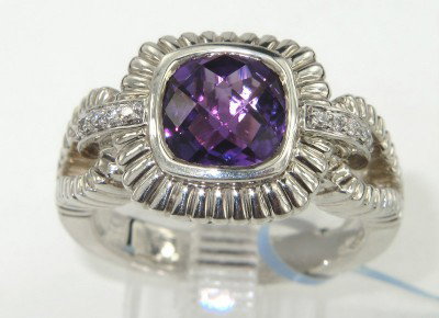 Charles Krypell 14K Gold/Silver Amethyst & Diamond: Charles Krypell 14K Gold/Silver Amethyst and Diamond Ring. The total ring's weight is 8.5 grams. The total weight of diamond 0.06 pts.,approximately. H color VS clarity. The size of the amethyst is 6