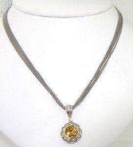 Charles Krypell Silver Citrine & Diamond Necklace: Charles Krypell Silver Citrine & Diamond Neckalce. The weight of the Necklace is 10.2 grams. The size of citrine is 7 mm in diameter. The total weight of diamond is 0.03 pts.approximately, H color VS
