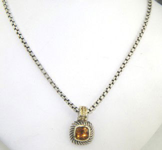 David Yurman Silver /14K Gold Citrine Necklace: David Yurman Silver/14K Yellow Gold Citrine Necklace The total necklace's weight is 16.7 grams. The measurement of citrine: 6 x 6 mm The size of the Pendant is 21 x 12 mm, Thickness: 5 mm. The length