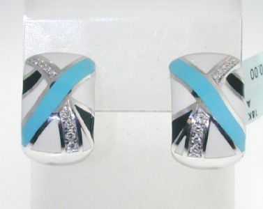 Roberto Coin 18K White Gold, Enamel & Diamond Ear: Roberto Coin 18K White Gold, Enamel & Diamond Earrings The total earring's weight is 17.6 grams. The total weight of diamond: 0.6 cts. H color, VS clarity Size of earring: 18 x 11 mm