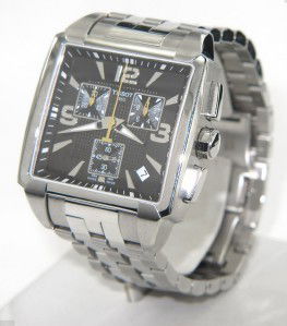 Tissot Stainless Steel Chronograph Date Just Watch: Tissot Stainless Steel Chronograph DateJust Watch. The total watch's weight is 164.6 grams. The measurements of the watch head is 29 x 38 mm and 10 mm thick. The length of watch: 8". Swiss Made. Water