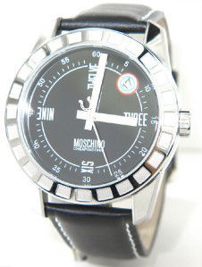 Moschino Stainless Steel Watch: Brand New Moschino Stainless Steel Leather Strap Watch The total watch's weight is 74.1 grams. The size of each watch head: 43 x 43 mm and 11 mm thick The length of the watch is 9" Japan Movement Wate