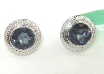 Charles Krypell Gold/Silver Quartz Earrings: Charles Krypell 14K Gold/Silver Blue Quartz Earrings The weight of the Earring is 5.5 grams. The size of Amethyst is 6 x 6 mm . The size of the earring is 12 x 12 mm , 3 mm in thickness.