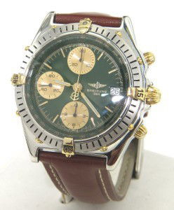 Breitling Stainless Steel Chronograph Mens watch: Breitling Stainless Steel Two-Toned Chronograph Automatic Leather Strap Mens watch The total watch's weight is 88.8 grams. The measurements of watch head is 37 x 37 mm and 14 mm thick. The length of w