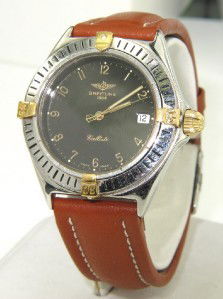 Breitling Callisto Stainless Steel Leather Strap: Breitling Callisto Stainless Steel Date Just Brown Leather Strap Watch The total watch's weight is 44.7 grams. The measurements of watch head is 31 x 31 mm and 7 mm thick. The length of watch: 9". Cas