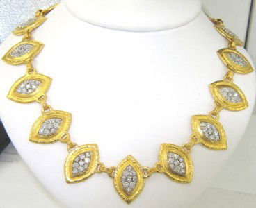 Gurhan 24K Yellow Gold Diamond Necklace: Gurhan 24K Yellow Gold Diamond Necklace The total weight of necklace is 93 grams. The toal weight of diamond: 7.92 cts. approximately, G color VS clarity. The length of necklace is 17.5" long. The nec