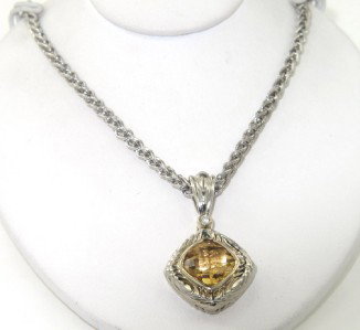 Charles Krypell Silver Citrine & Diamond Necklace: Charles Krypell Silver Citrine & Diamond Neckalce The weight of the Necklace is 12.4 grams The size of citrine is 8 x 8 mm The total weight of diamond is 0.03 pts. approximately, H color VS clarity Th