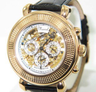 Marcel Drucker Stainless Steel Leather Strap Watc: Marcel Drucker Automatic Stainless Steel Skeleton Leather Strap Watch The total watch's weight is 112 grams. The measurements of the watch head is 30 x 44 mm in diameter and 12 mm in thick. The length