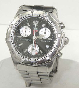 Tag Heuer Stainless Steel Chronograph Watch: Tag Heuer Stainless Steel Chronograph Date Just Watch The total watch's weight is 121.1 grams. The size of watch head: 35 x 35 mm and 11 mm thick. The length of the watch is 7". Swiss Made. Water Resi
