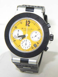 Bvlgari Stainless Steel Chronograph Rubber Strap Wa: Bvlgari Stainless Steel Chronograph DateJust Rubber Strap Watch Watch's Weight: 60.8 grams. The measurements of watch head: 37 x 37 mm and 10 mm in thickness. The length of watch: 9.25". Water Resista