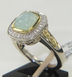 Charles Krypell Gold/Silver Diamond Chalcedony Rin: Charles Krypell 18K Gold/Silver Diamond & Chalcedony Ring The total ring's weight is 5.7 grams. The total weight of diamond is 0.15 cts. H color VS clarity The size of the Chalacedony is 6 x 6 mm. The