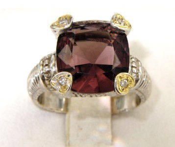 Judith Ripka Silver/18K Gold, Amethyst & Diamond: Judith Ripka Silver/18K Yellow Gold, Amethyst And Diamond Ring The total ring weight is 9.2 grams. The total weight of diamond: 0.08 pts. approximately. I color SI clarity. The measurements of amethys