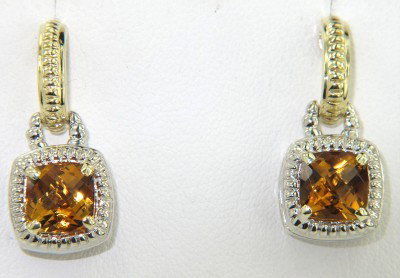 Charles Krypell Gold/Silver Citrine Earrings: Charles Krypell 14K Yellow Gold/Silver Citrine Earrings The weight of the Earring is 8.3 grams. The size of citrine is 6 x 6 mm . The size of the earring is 24 x 10 mm , 6 mm in thickness.