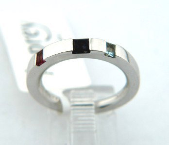 Asprey 18K White Gold, Multi - Colored Stone Ring: Asprey 18K White Gold, Multi - Colored Stone Ring. ( Sapphire, Blue Topaz & Tourmaline) The total Ring's weight is 5.7 grams. The total weight of multi color: 0.21 cts The size of ring 2 mm in wide Ri