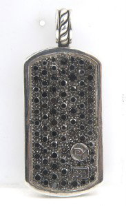 David Yurman Silver Black Diamond Pendant: David Yurman Silver Black Diamond Pendant The total Pendant's weight is 28.9 grams. The total weight of black diamond is 4.5 cts. spproximately. The size of the Pendant is 58 x 24 mm, Thickness: 3 mm.