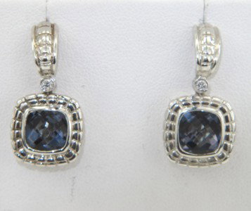 Charles Krypell Gold/Silver Quartz Diamond Earring: Charles Krypell 14K White Gold/Silver Blue Quartz Diamond Earrings with Original Pouch. The weight of the Earring is 9 grams. The size of blue quartz is 8 x 8 mm . The total weight of diamond is 0.07